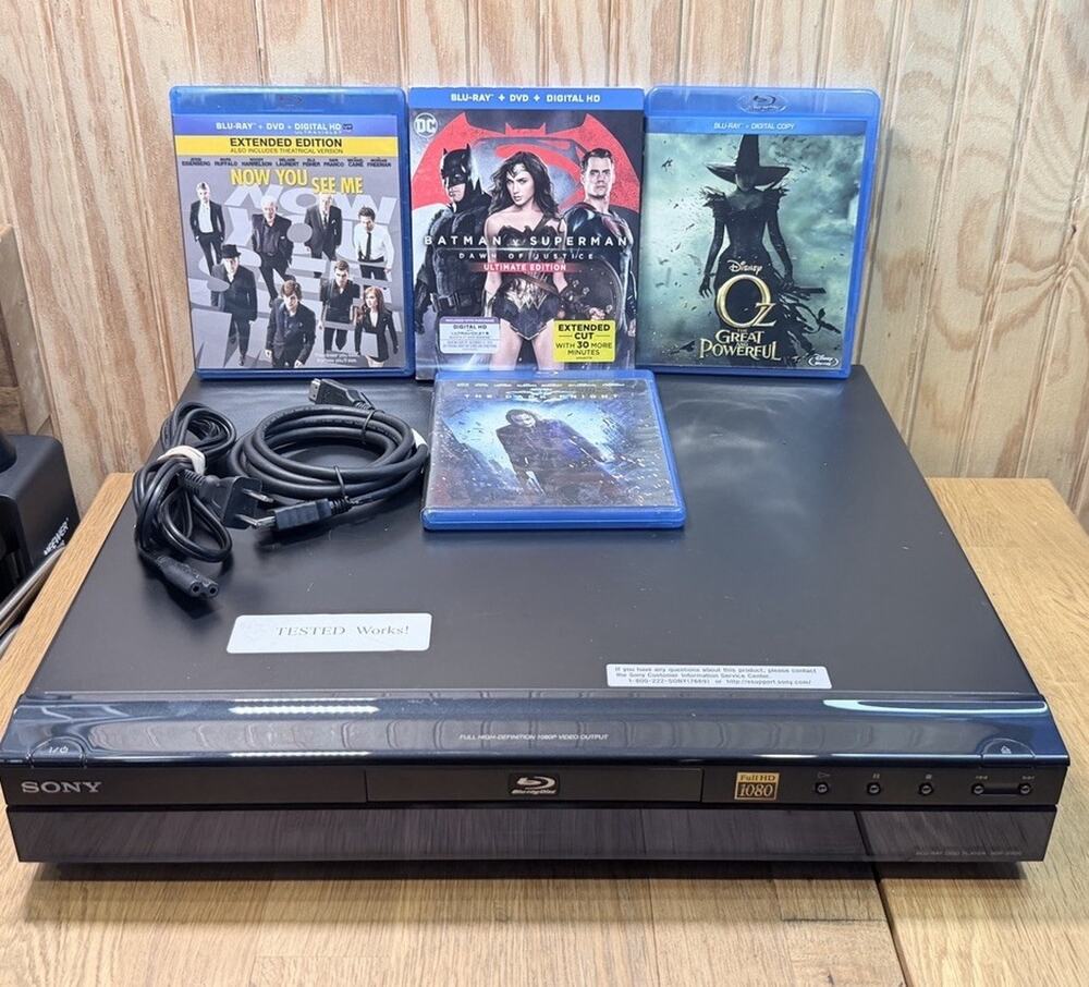 Sony BDP-S300/SM Blu-Ray - 4 Blu-Ray Movies - Power & HDMI Cord - No Remote